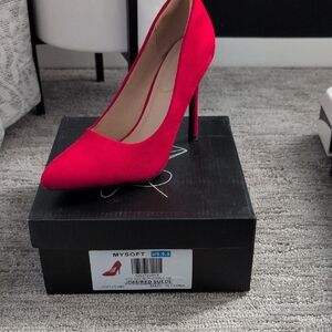 Mysoft Vibrant Red Suede Heels